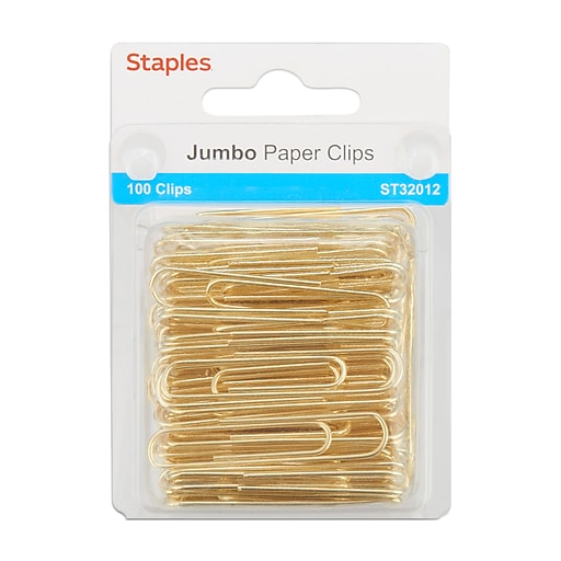 Staples Jumbo Paper Clips, Gold, 100/Pack (32012)