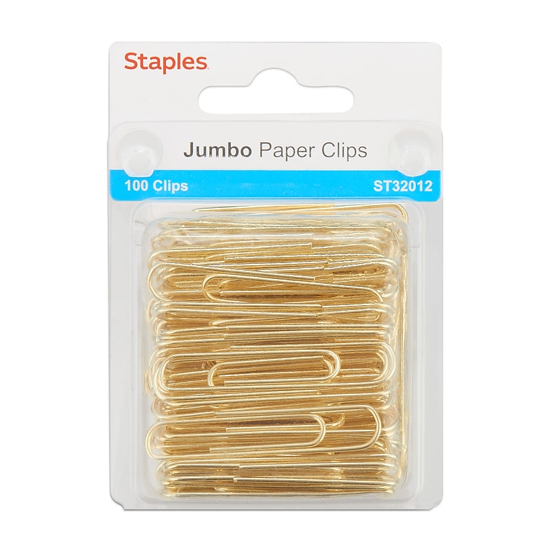 Staples Jumbo Paper Clips, Gold, 100/Pack (32012) image 1