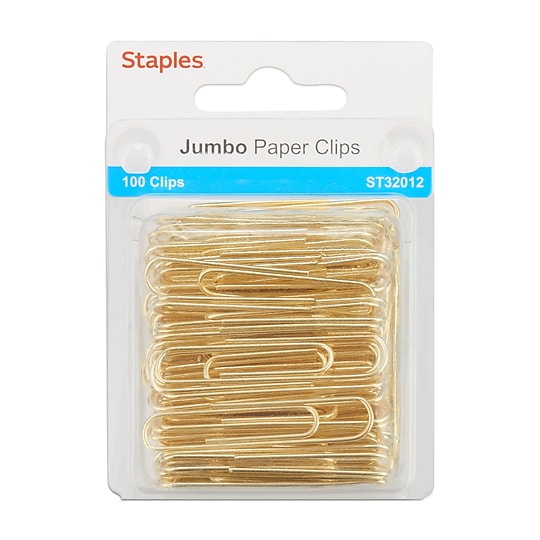 Staples Jumbo Paper Clips, Gold Finish, 100 Pack – Large Clips for Thick Documents & Office Filing~#|#~s1225686_sc7
