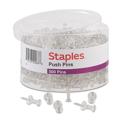 Staples Push Pins, Clear, 500/Pack (32014)