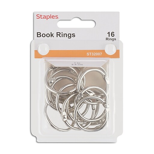 Staples Book Rings, 1", Silver, 16/Pack (32007) Staples