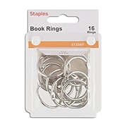 Staples Book Rings, 1", Silver, 16/Pack (32007)