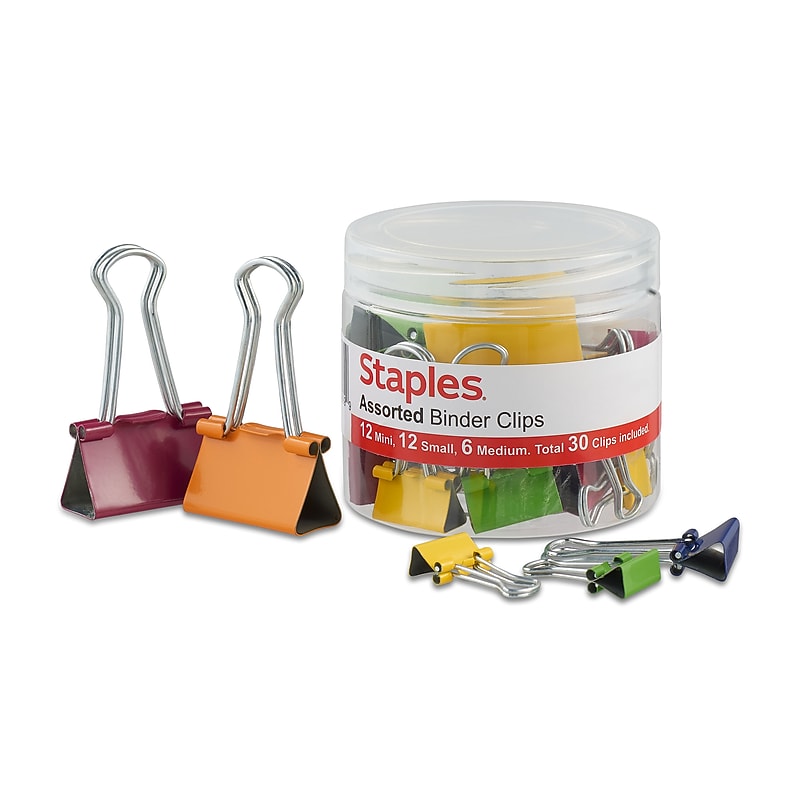 Staples Assorted Binder Clips, Assorted Colors, 30/Pack (35326) image 1