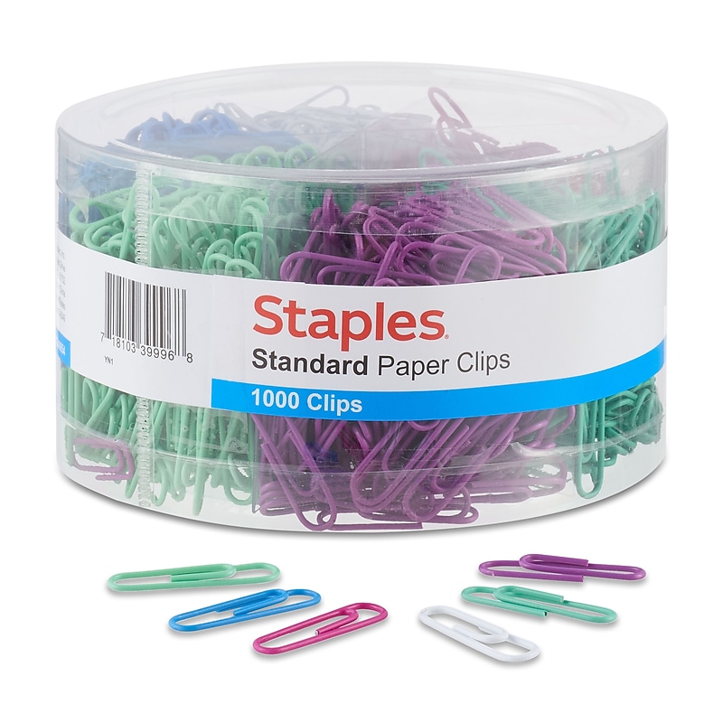 Staples Vinyl Paper Clips, Assorted Colors, 1000/Pack image 1