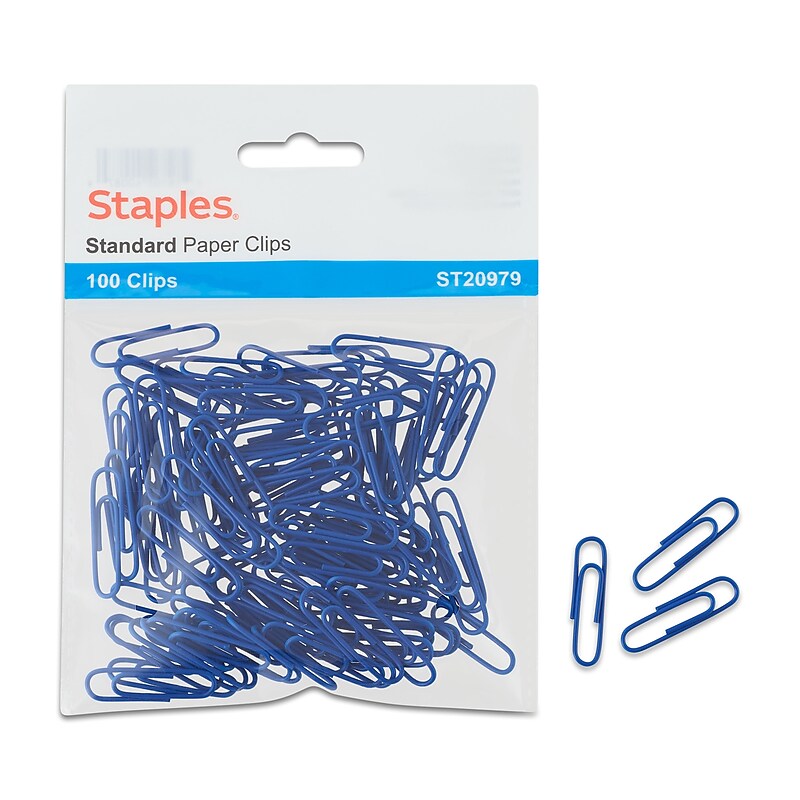 Staples® Vinyl-Coated Paper Clips, Blue, #1, 100/Pk image 1