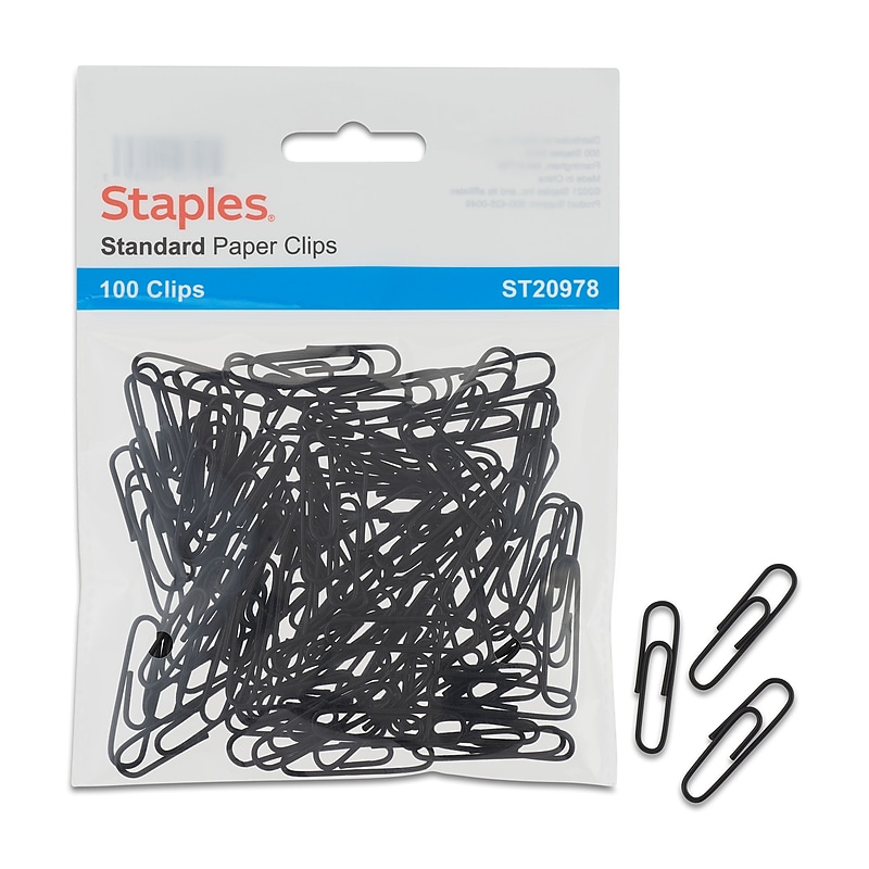 Staples® #1 Size Vinyl-Coated Paper Clips, Black, 100/Pack image 1