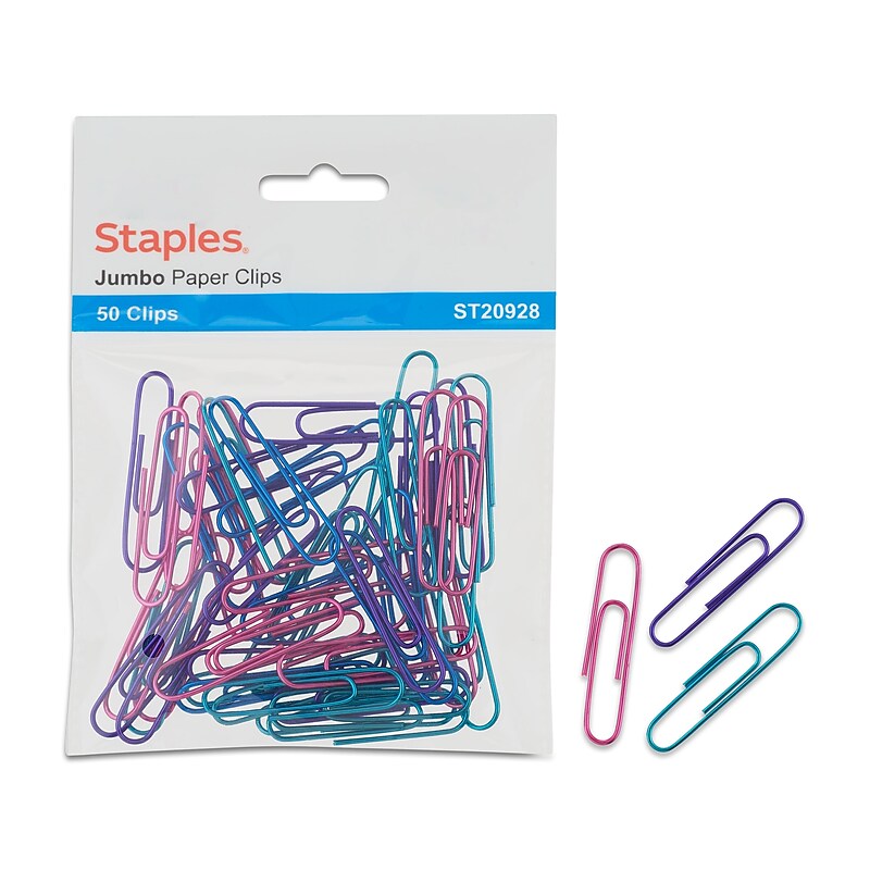 Staples® Jumbo Paper Clips, Assorted Colors, 50 Clips/Pack (ST20928) image 1