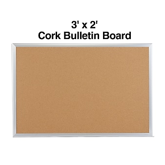 Staples Standard Durable Cork Bulletin Board, Aluminum Frame, 3'W x 2'H (28335-CC)