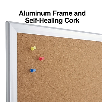 Staples Standard Durable Cork Bulletin Board, Aluminum Frame, 3'W x 2'H (28335-CC)