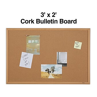 Staples Standard Durable Cork Bulletin Board, Oak Frame, 3'W x 2'H (28336-CC)