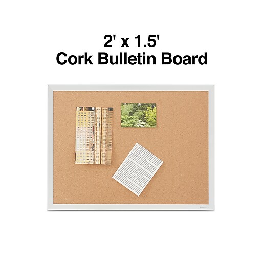 Staples Standard Durable Cork Bulletin Board, Aluminum Frame, 2'W x 1.5