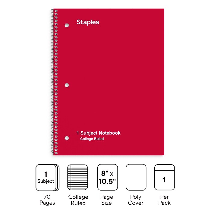 Staples® Poly 1-Subject Notebook, 8