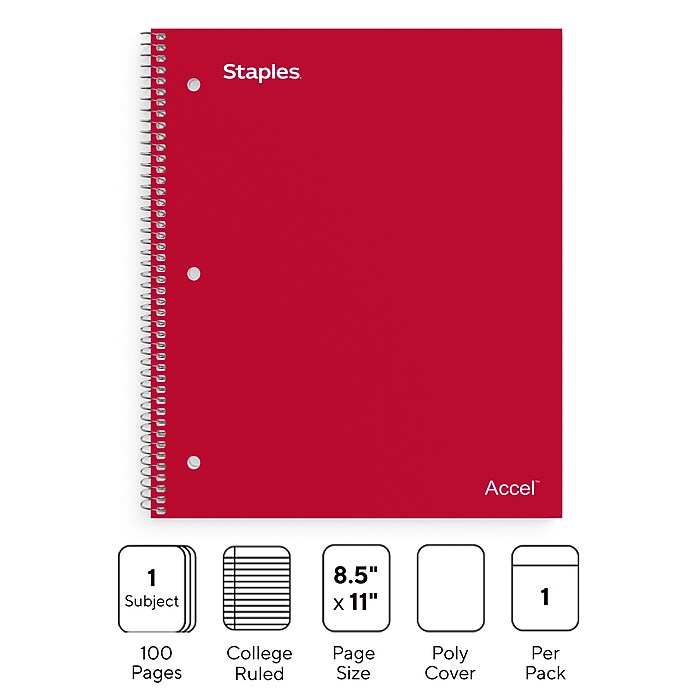 Staples Premium Poly 1-Subject Notebook, 8.5