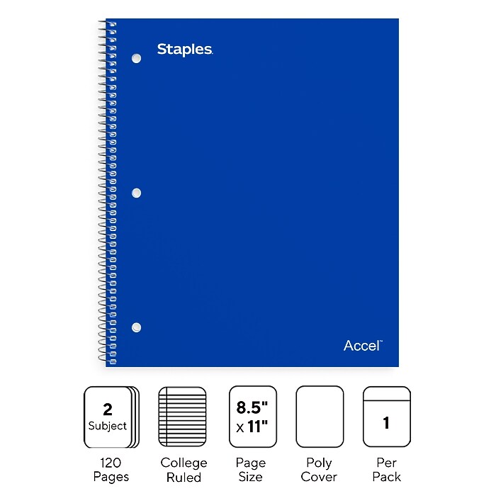 Staples® Accel Poly 2-Subject Notebook, 8.5