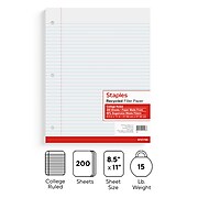 Staples® College Ruled Filler Paper, 8.5" x 11", White, 200 Sheets/Pack (TR21700M/21700)