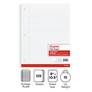 TRU RED™ College Ruled Filler Paper, 8" x 10.5", White, 120 Sheets/Pack (TR37427)