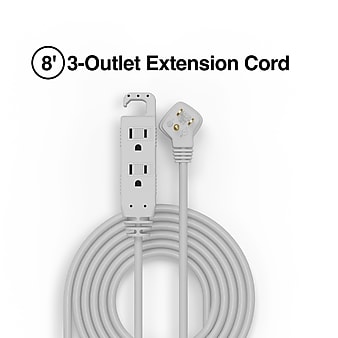 Staples 8' Extension Cord 3-Outlet with Safety Covers, Gray (22131)