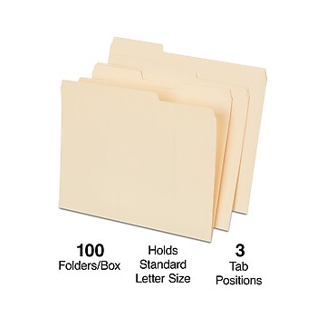 Staples File Folder, 1/3 Cut Tab, Letter Size, Manila, 100/Box (11713/TR56678)