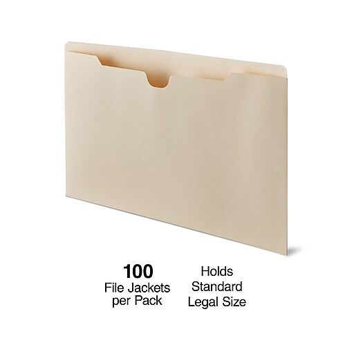 Staples Reinforced File Jacket, Flat, Legal Size, Manila, 100/Box