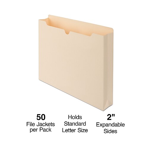 Staples File Jacket, 2" Expansion, Letter Size, Manila, 50/Box