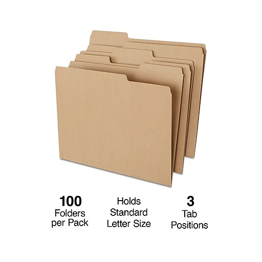 Staples File Folders, 1/3 Cut, Letter Size, Natural Brown, 100/Box