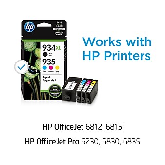 HP 934XL/935 Black High Yield and Cyan/Magenta/Yellow Standard Yield Ink Cartridge, 4/Pack (N9H66FN#140)