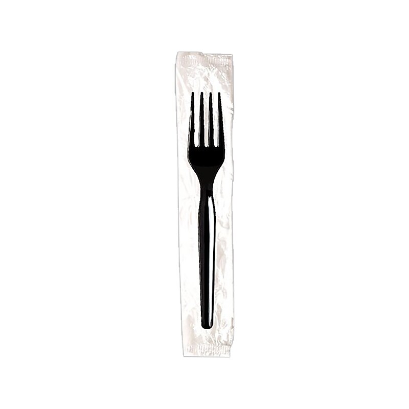 Dixie Individually Wrapped Polystyrene Fork, Medium-Weight, Black, 1000/Carton (FM53C7) image 1