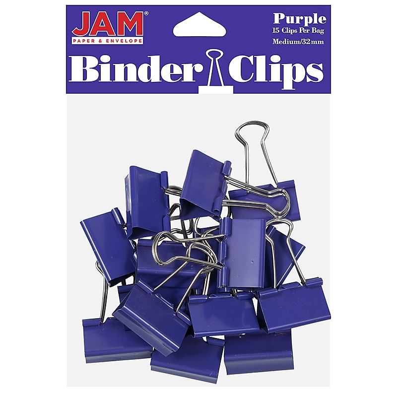 JAM Paper Colorful Binder Clips, Medium,  5/8" Capacity, Purple, 15/Pack (339BCPU) image 1