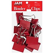 JAM Paper® Colorful Binder Clips, Large, 1 1/2 Inch (41mm), Red Binderclips, 12/Pack (340BCre)