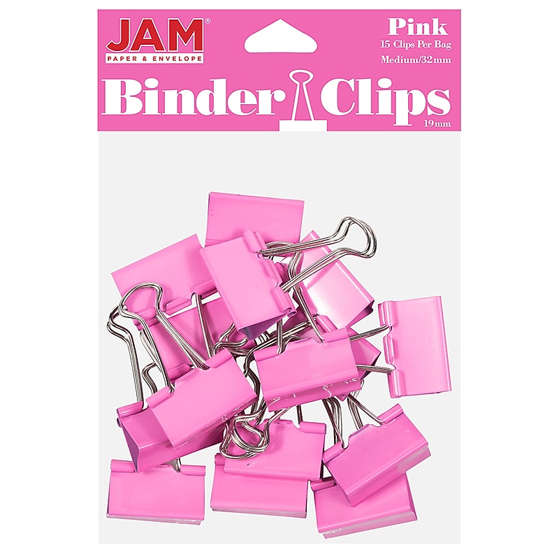 JAM Paper Colored Binder Clips, Medium,  5/8" Capacity, Pink, 15/Pack (339BCPI) image 1