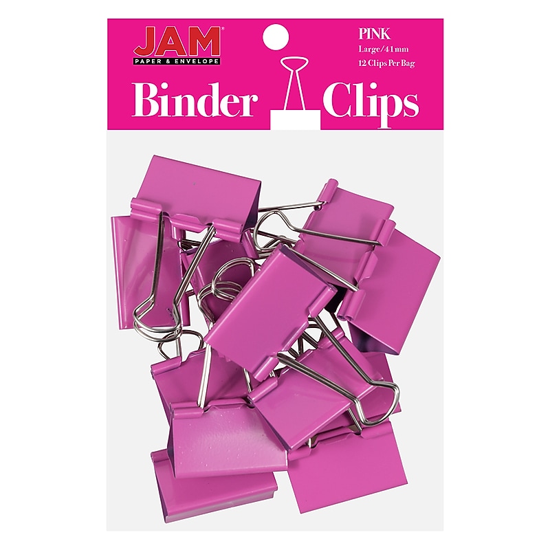 JAM Paper Large Binder Clips, 1" Capacity, Pink, 12 Clips/Pack (340BCPI) image 1