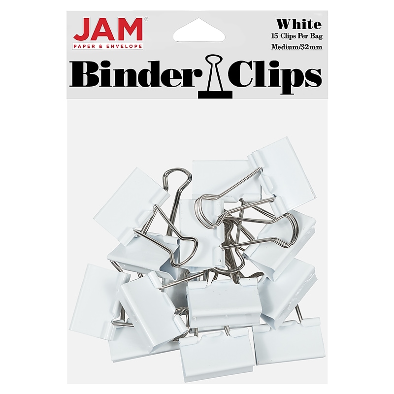 JAM Paper Colorful Binder Clips, Medium,  5/8" Capacity, White, 15/Pack (339BCWH) image 1