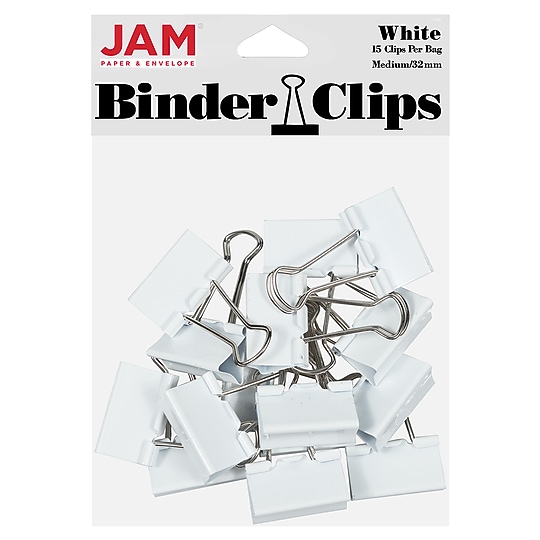 JAM Paper Colorful Binder Clips, Medium, 5/8" Capacity, White, 15/Pack (339BCWH)~#|#~sp100189037_sc7