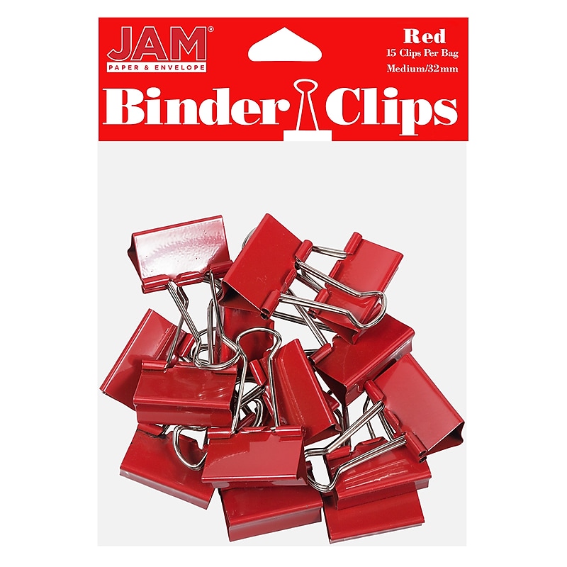 JAM Paper Colored Binder Clips, Medium,  5/8" Capacity, Red, 15/Pack (339BCRE) image 1