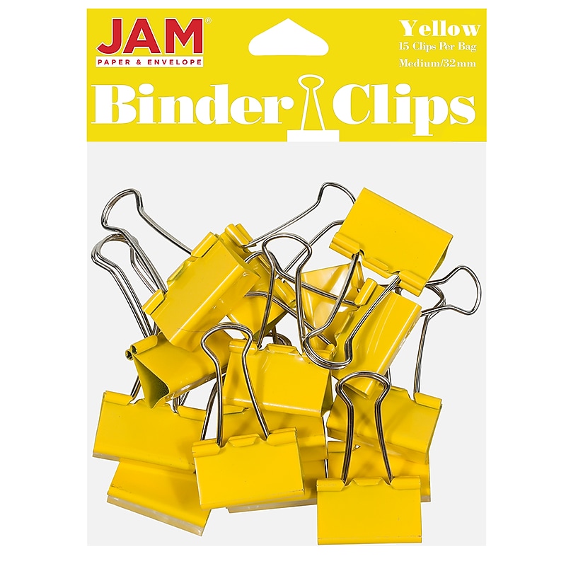 JAM Paper Colored Binder Clips, Medium, 5/8" Capacity, Yellow, 15/Pack (339BCYE) image 1