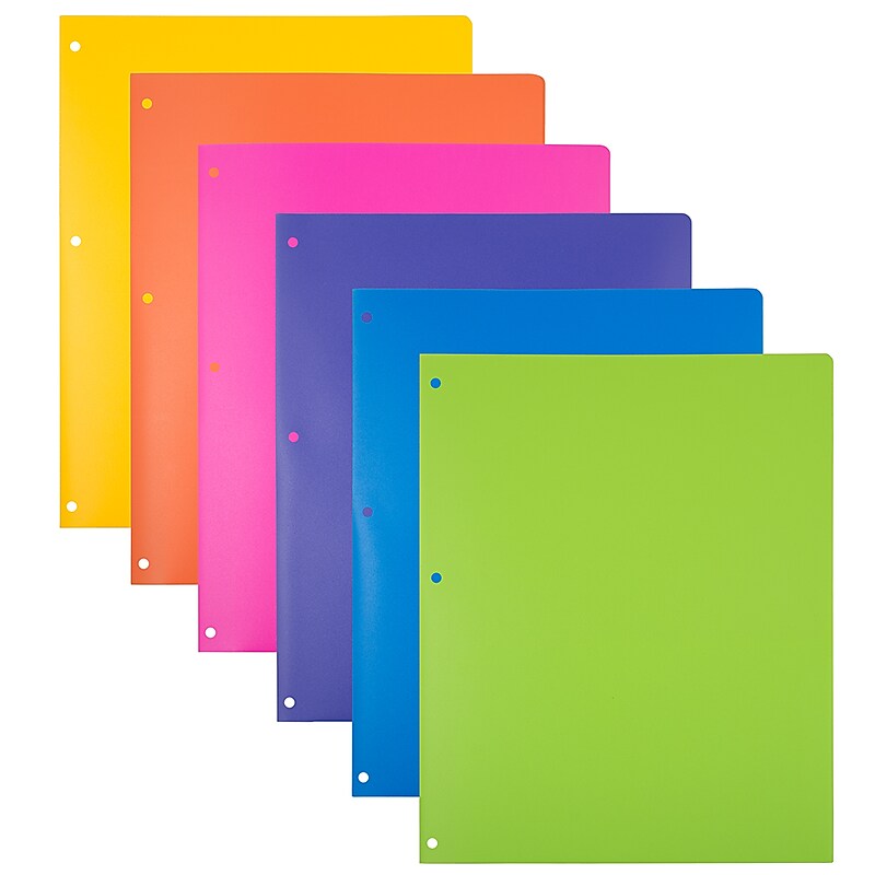 JAM Paper Heavy Duty 3-Hole Punched Plastic 2-Pocket Folders, Multicolored, Assorted Fashion Colors, 6/Pack (383HHPFassrt) image 1