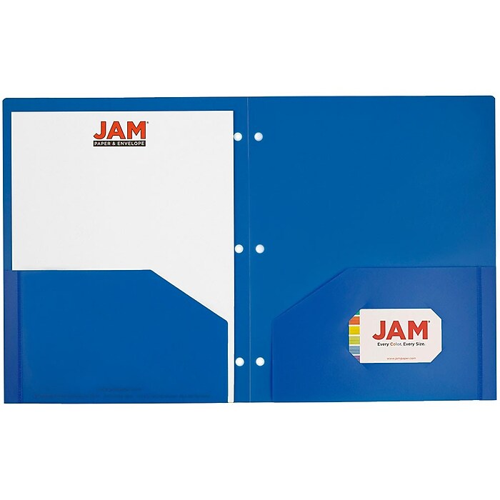 JAM Paper Heavy Duty 3-Hole Punched 2-Pocket Folder, Multicolored