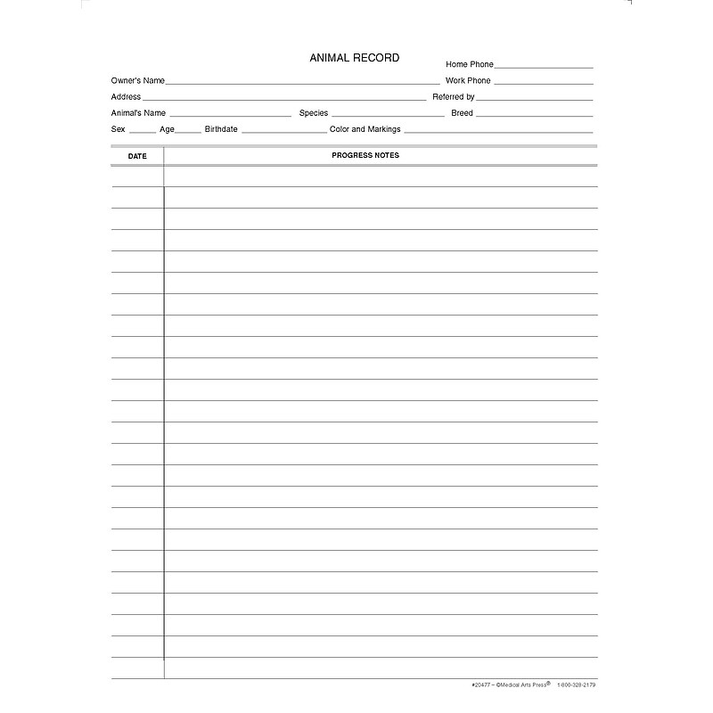 Medical  Arts Press® Wide Ruled Veterinary Animal Record Progress Notes, 250/Pack  (20477) image 1