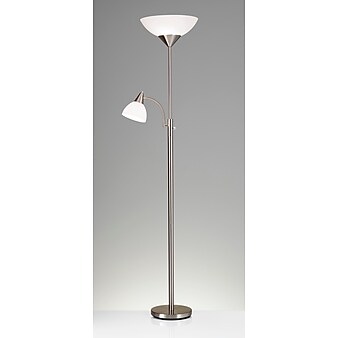 Adesso® Piedmont 71"H Brushed Steel 300W Torchiere Floor Lamp with Reading Light and White Plastic Shades (7202-22)