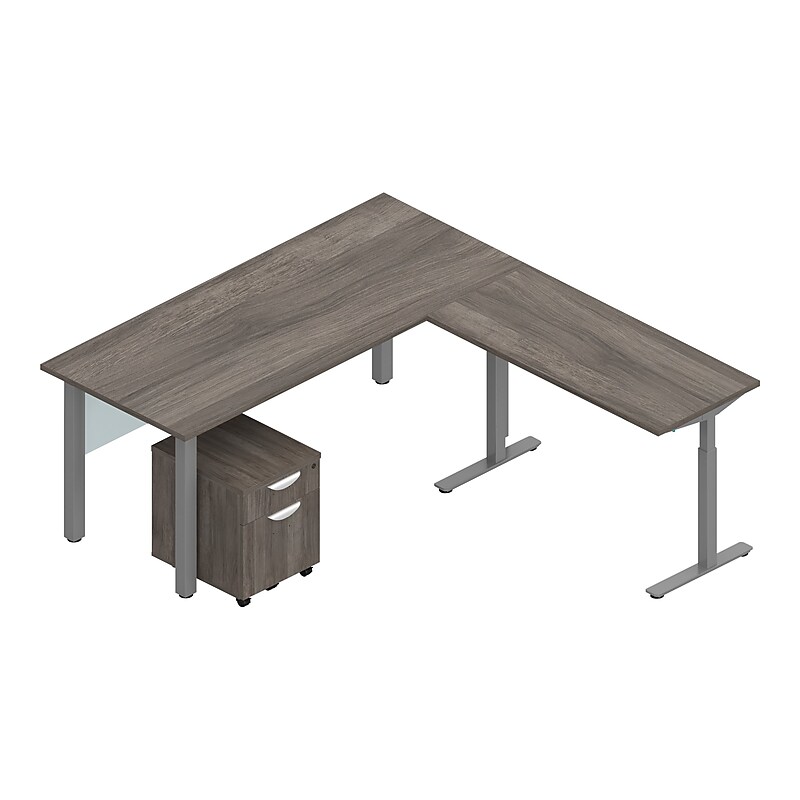 Offices To Go Superior Laminate 71" L-Shaped Desk with Mobile Pedestal, Artisan Gray (TDOTG21-AGL) image 1