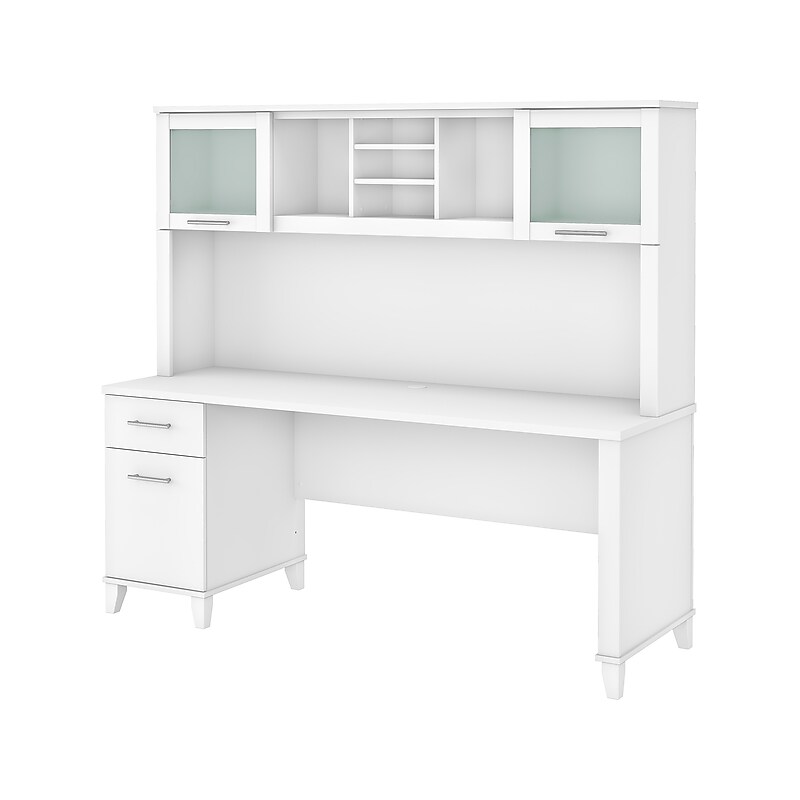 Bush Furniture Somerset 72"W Office Desk with Drawers and Hutch, White (SET018WH) image 1