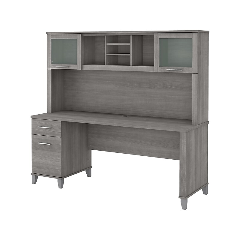 Bush Furniture Somerset 72"W Office Desk with Drawers and Hutch, Platinum Gray (SET018PG) image 1