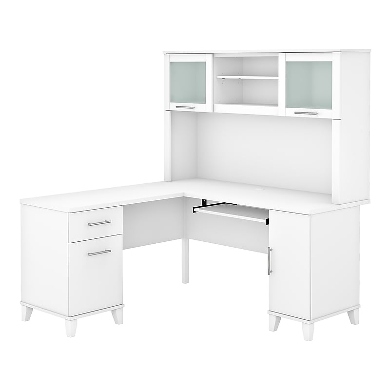 Bush Furniture Somerset 60"W L Shaped Desk with Hutch, White (SET002WH) image 1
