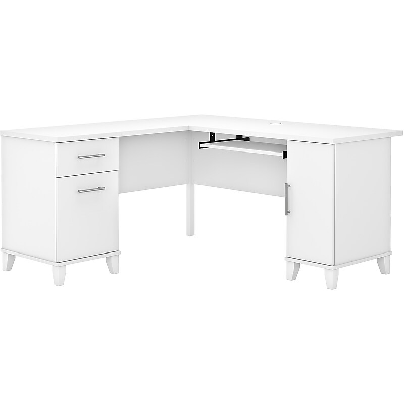 Bush Furniture Somerset 60"W L Shaped Desk with Storage, White (WC81930K) image 1
