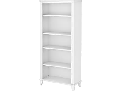 Bush Furniture Somerset 65"H 5-Shelf Bookcase with Adjustable Shelves, White Laminate (WC81965)