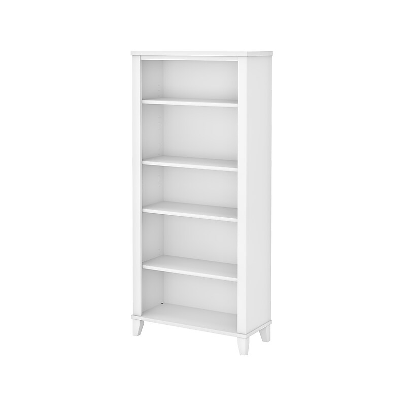 Bush Furniture Somerset 65"H 5-Shelf Bookcase with Adjustable Shelves, White Laminate (WC81965) image 1