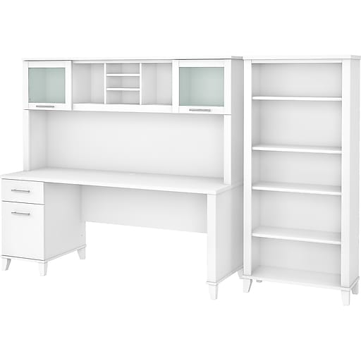 Bush Furniture Somerset 72 Computer, Small Office Rectangular Desk With Hutch Bookcase