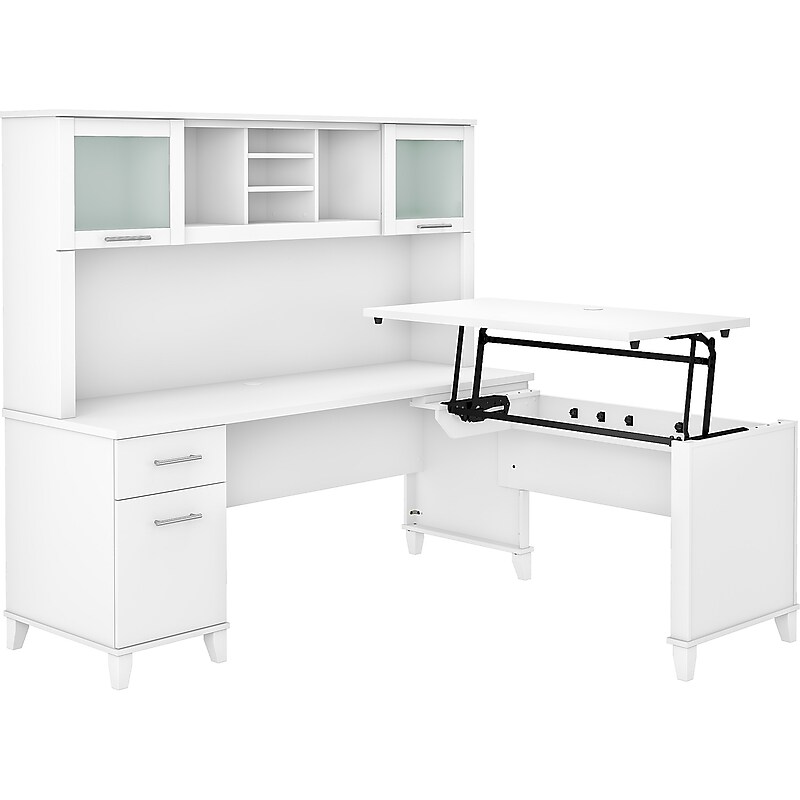 Bush Furniture Somerset 72"W 3 Position Sit to Stand L Shaped Desk with Hutch, White (SET015WH) image 1