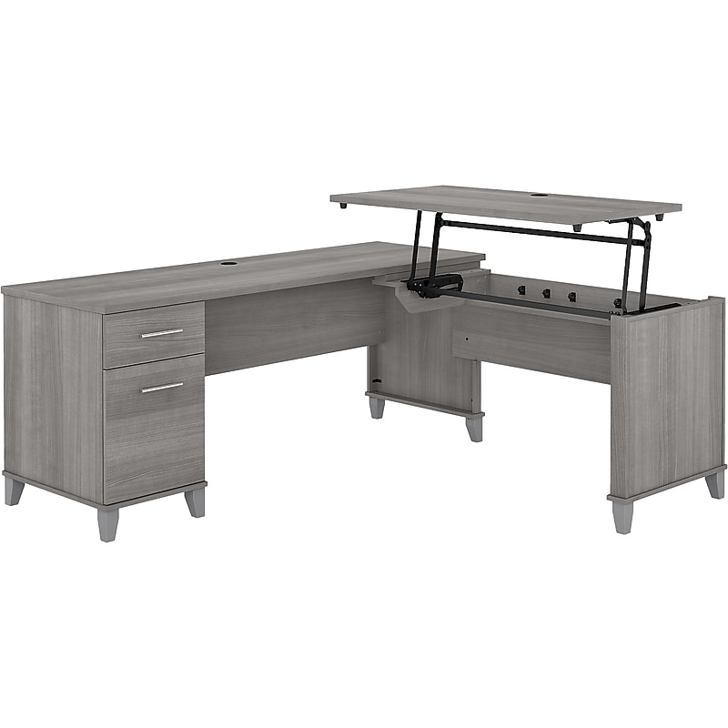Bush Furniture Somerset 72"W 3 Position Sit to Stand L Shaped Desk, Platinum Gray (SET014PG) image 1