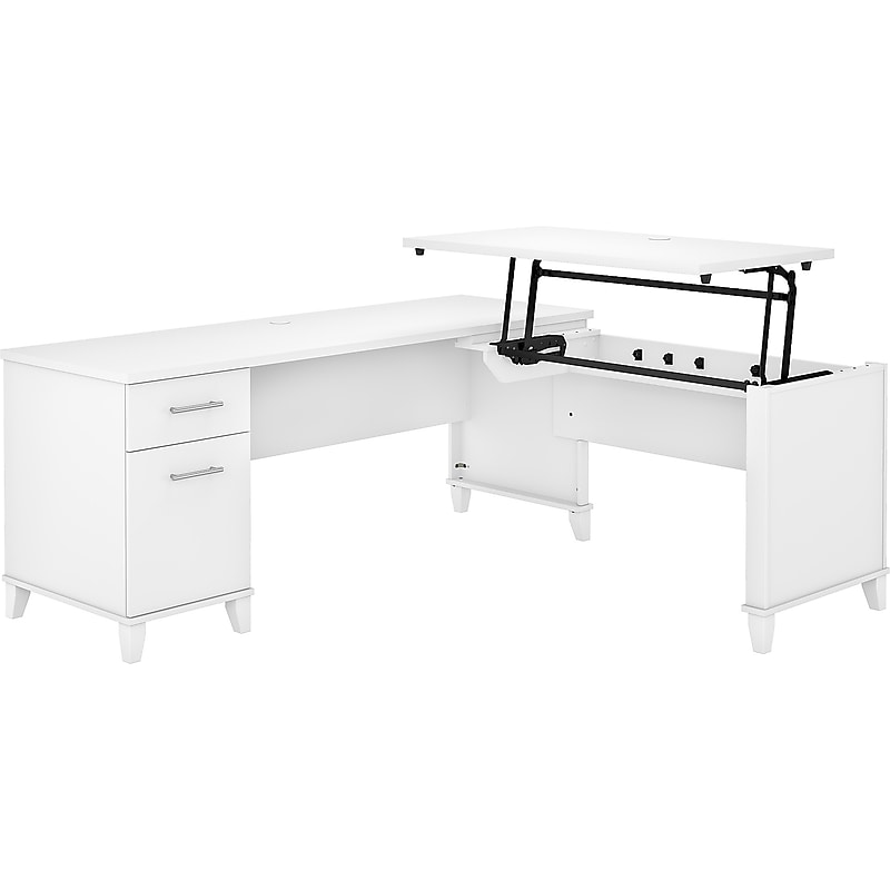 Bush Furniture Somerset 72"W 3 Position Sit to Stand L Shaped Desk, White (SET014WH) image 1